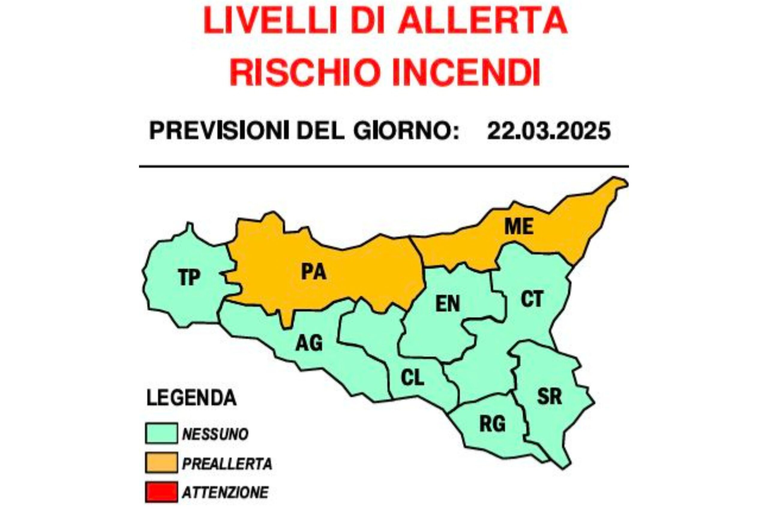Rischio incendi per il 22 marzo 2025: allerta gialla della Protezione Civile per le province di Palermo e Messina